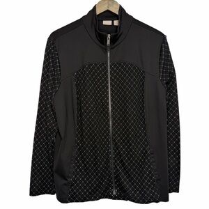 Chico’s Zenergy Jacket size 3 XL/16-18 Black Patterned Full Zip Athletic Travel